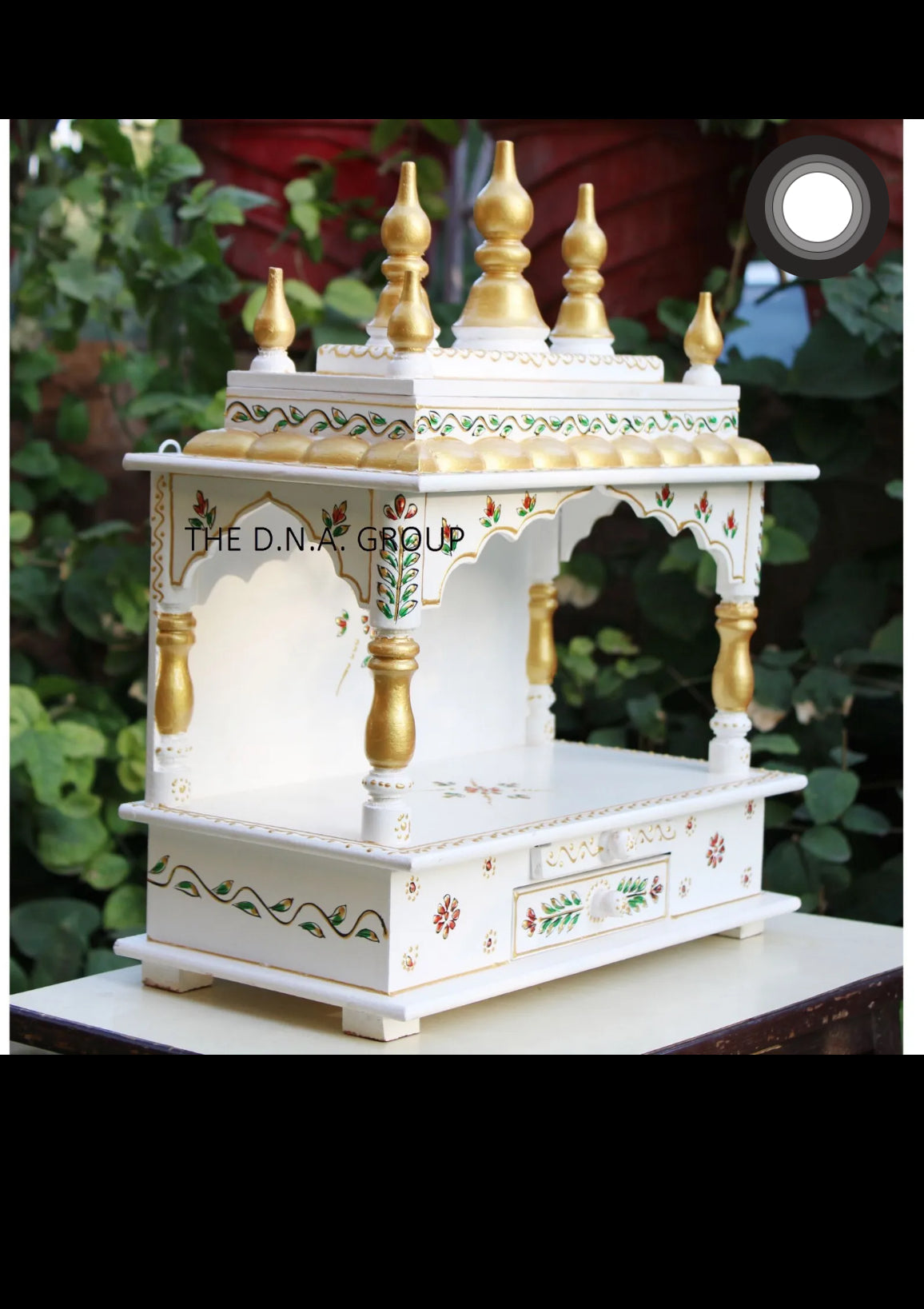 White hand painted Wooden Temple Handcrafted Hindu Mandir Pooja Ghar for homes