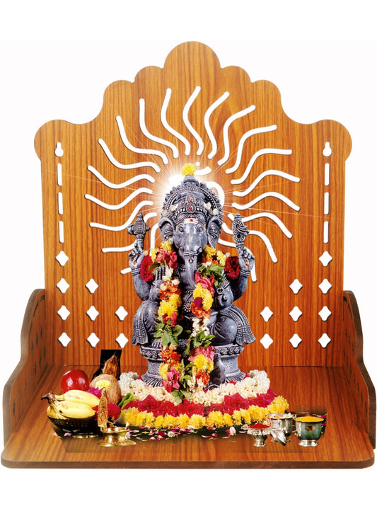 Wooden Pooja Mandir for Home/Office (30cm x 22cm x 25cm, 0.55kg)