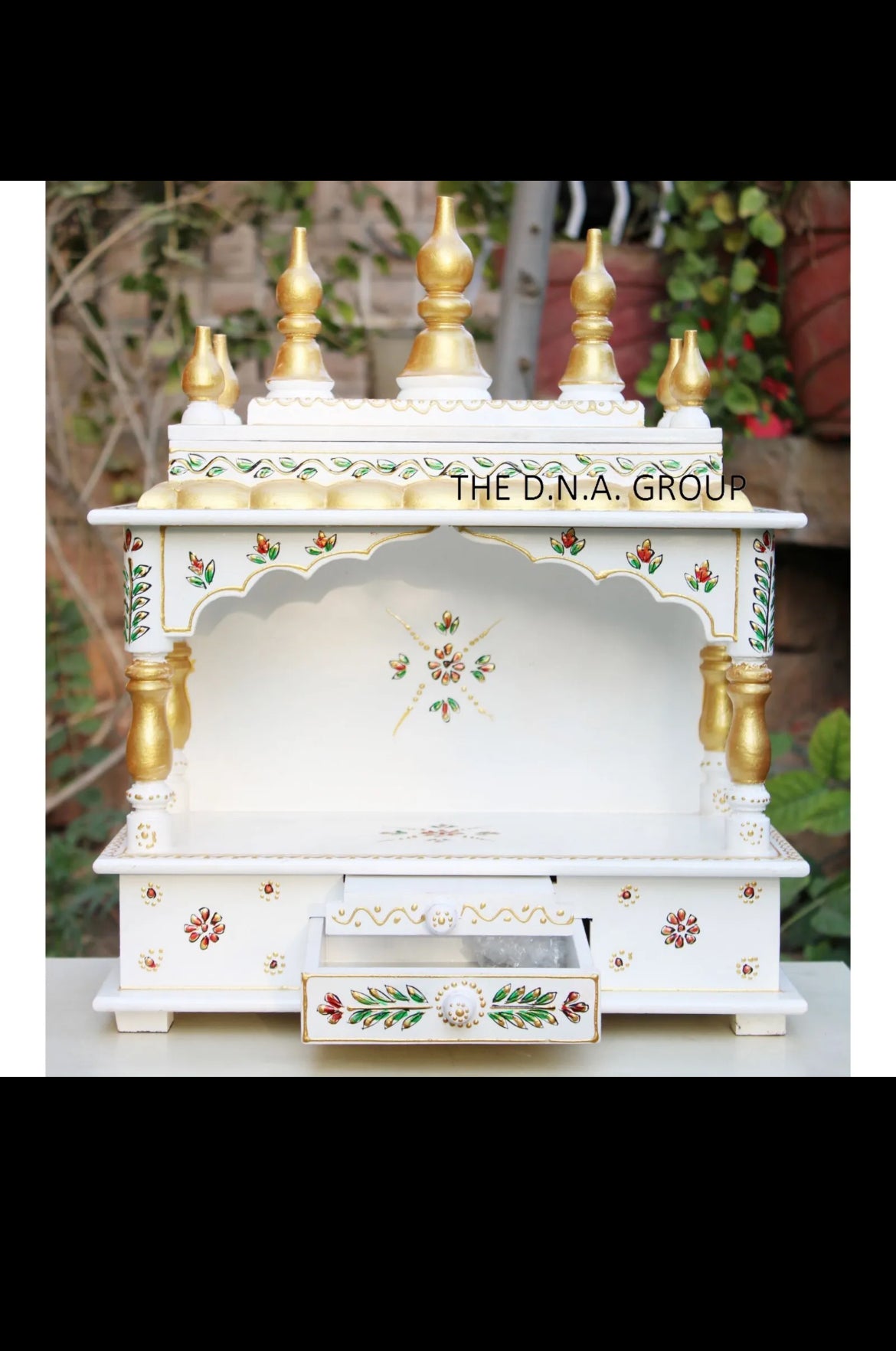 White hand painted Wooden Temple Handcrafted Hindu Mandir Pooja Ghar for homes