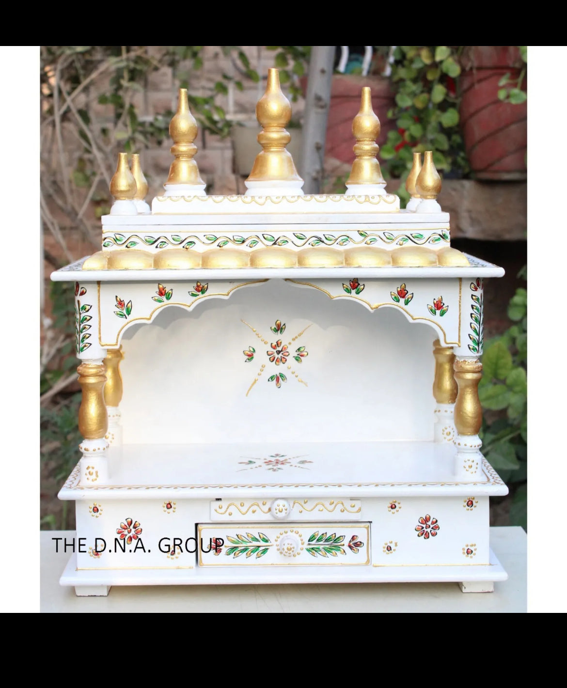 White hand painted Wooden Temple Handcrafted Hindu Mandir Pooja Ghar for homes